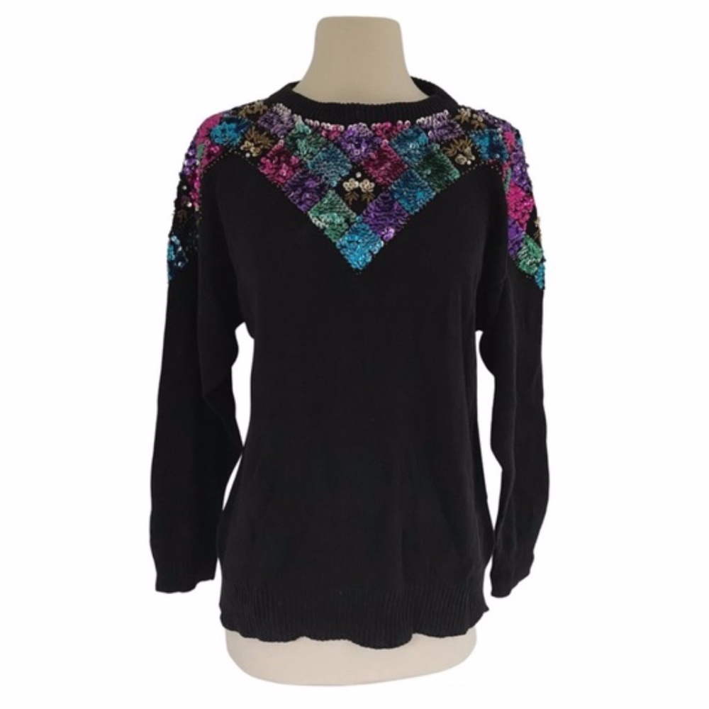 Vintage Mister Noah Sequin Black Sweater Small